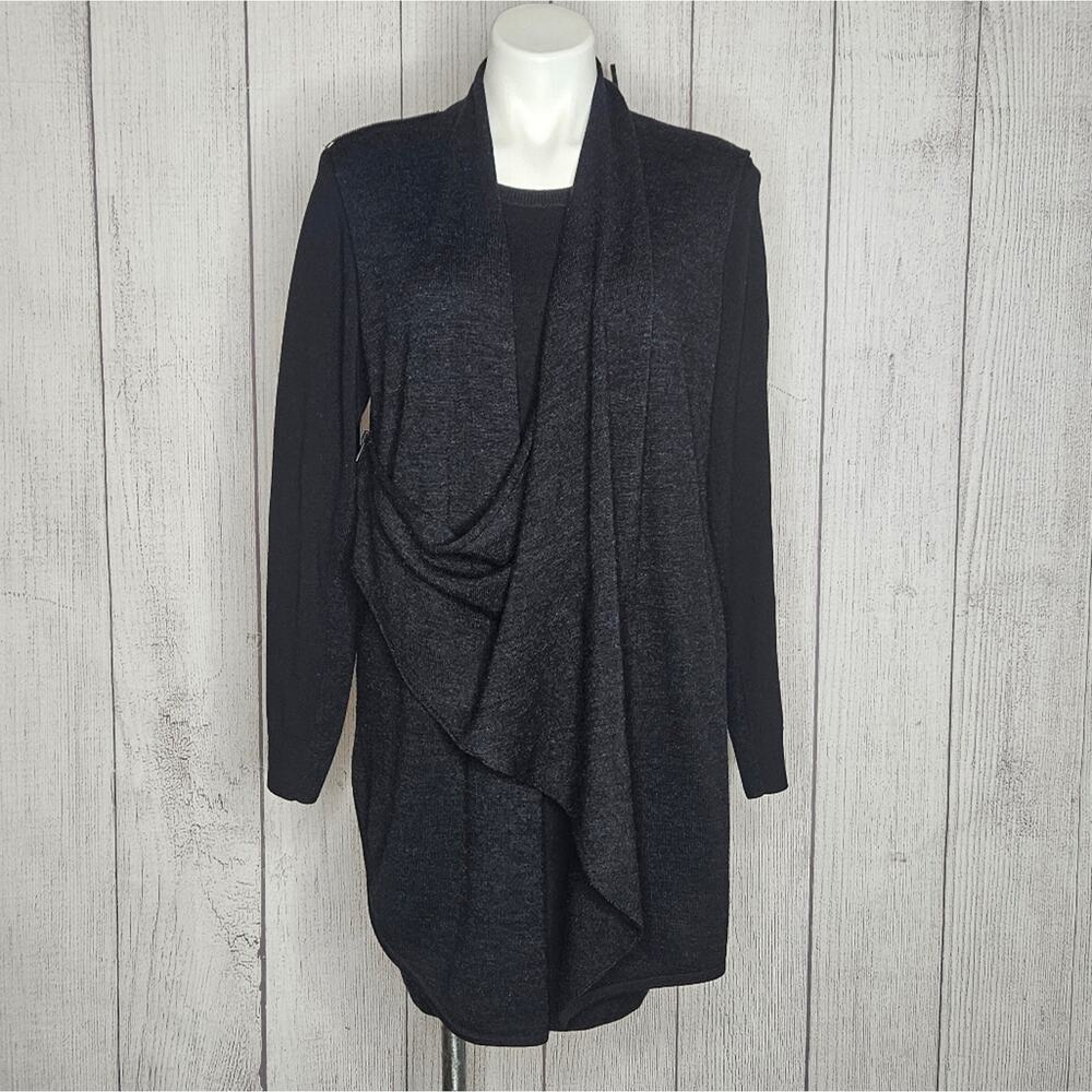 All Saints Drina Draped Assymetrical Mini Black Merino Wool Dress, sz US 8/UK 12